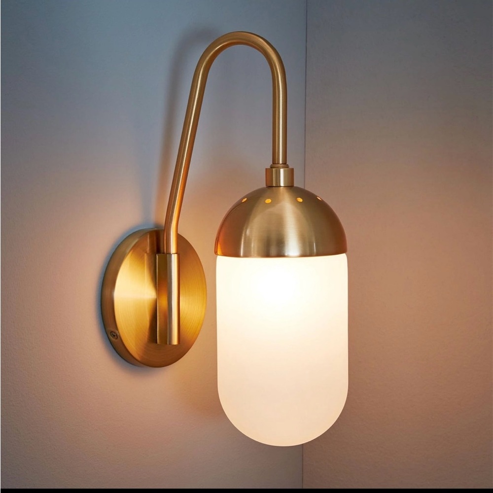 West Elm Antique Brass Wall Sconce with White Shade